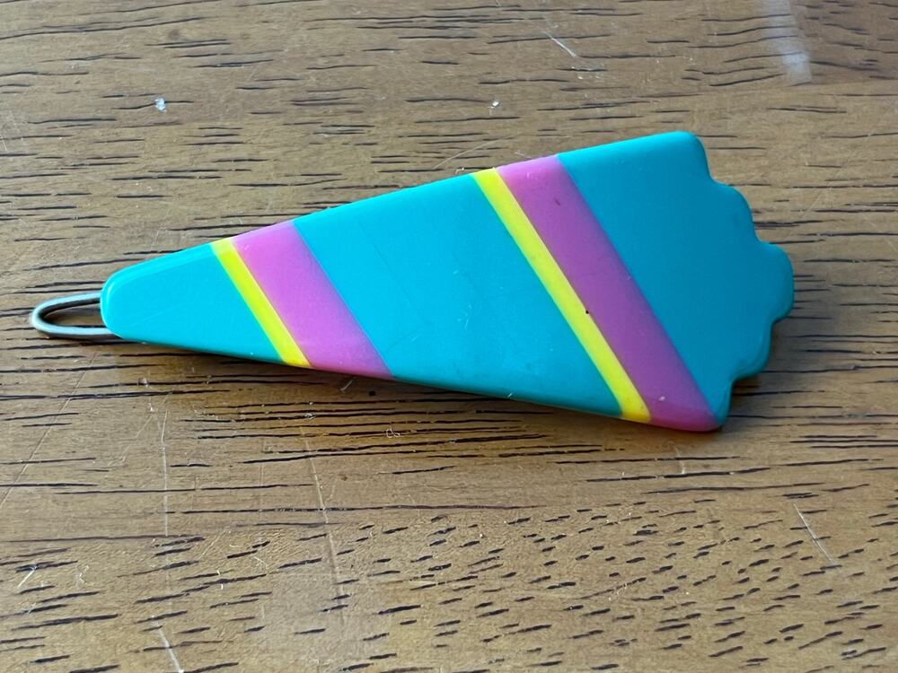 VTG 80s 90s Neon Stripe Plastic Hair Barrette French Clip Teal Pink Retro
